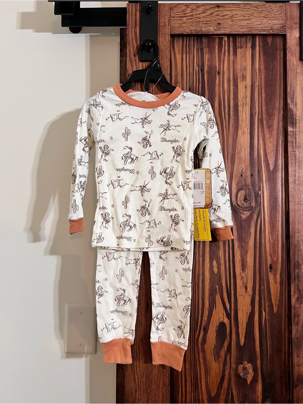 Wrangler Cream & Rust Western Horse Print Kids Pajama Set